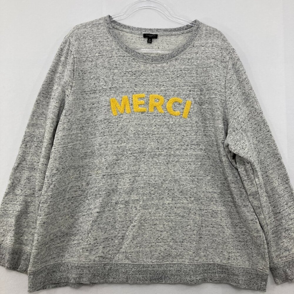 Talbots‎ size 2X Light Gray Crew Neck Graphic Merci Comfy Stretch Knit Pullover